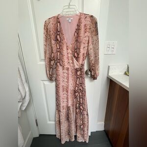 Bar III Pink Beige Snake-Print Wrap Maxi Dress with Long Sleeves